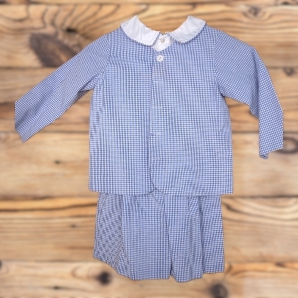 Charming 3 Piece Blue Checkered Seersucker Suit